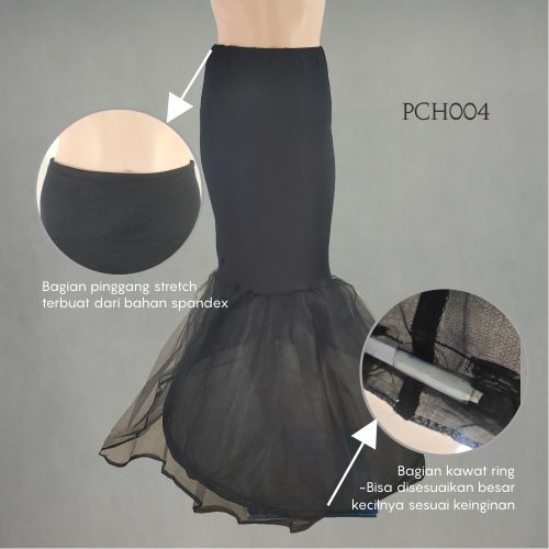 [SIAP KIRIM] PETTYCOAT PETIKUT PETTICOAT DUYUNG ROK PENGANTIN EKOR PREMIUM HITAM PCH004