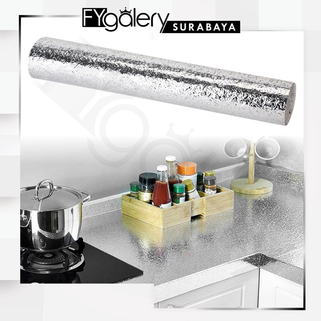 FYGALERYSURABAYA HL0208 Wallpaper Aluminium Foil Anti Minyak Tahan Api Stiker Dinding Dapur