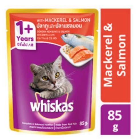 Makanan Basah Whiskas 1+ Mackerel Salmon 80gr