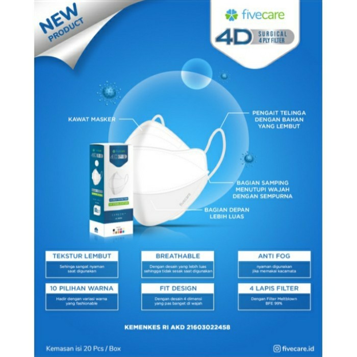 masker fivecare 4d surgical mask