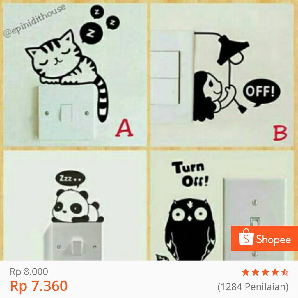 

FLASH SALE 1000 Rupiah Stiker Saklar Lampu Lucu Motif Kucing Owl Panda Girl Off Cutting Stiker
