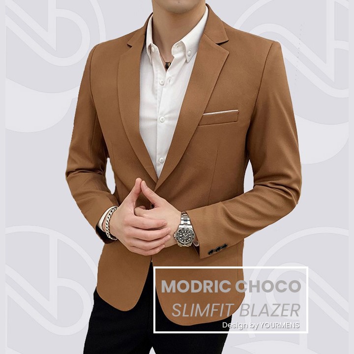 BLAZER KEREN COWOK MODRIC CHOCO - JAS PRIA SLIMFIT KOREA STYLE PESTA KERJA KANTOR EDISI TERBARU