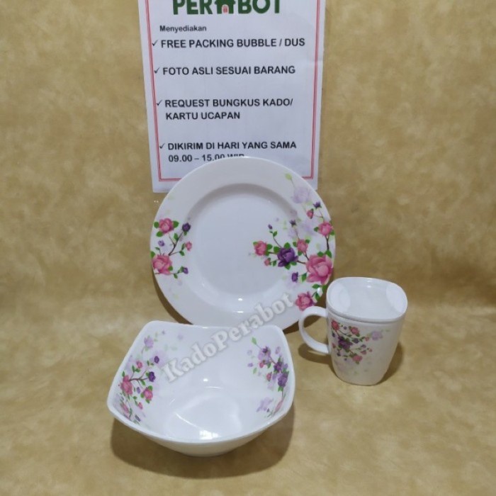 L.Maryanne Terbatas Peralatan Makan Set Lengkap Gelas Piring Mangkok Melamin