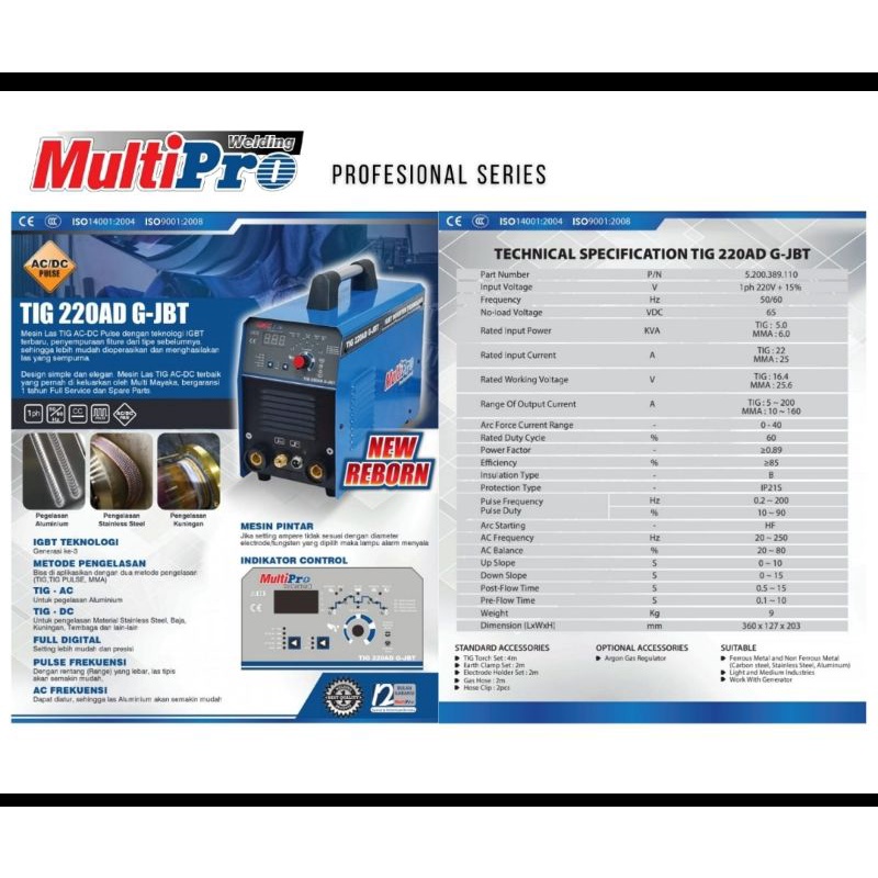 las tig multipro TIG220 AD G-Jbt las tig acdc multipro bisa las aluminium