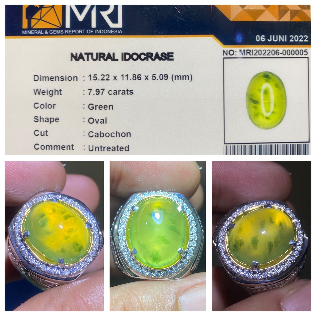 Natural 7.97ct Batu Idocrase Lumut Totol Aceh Cincin Ring Perak