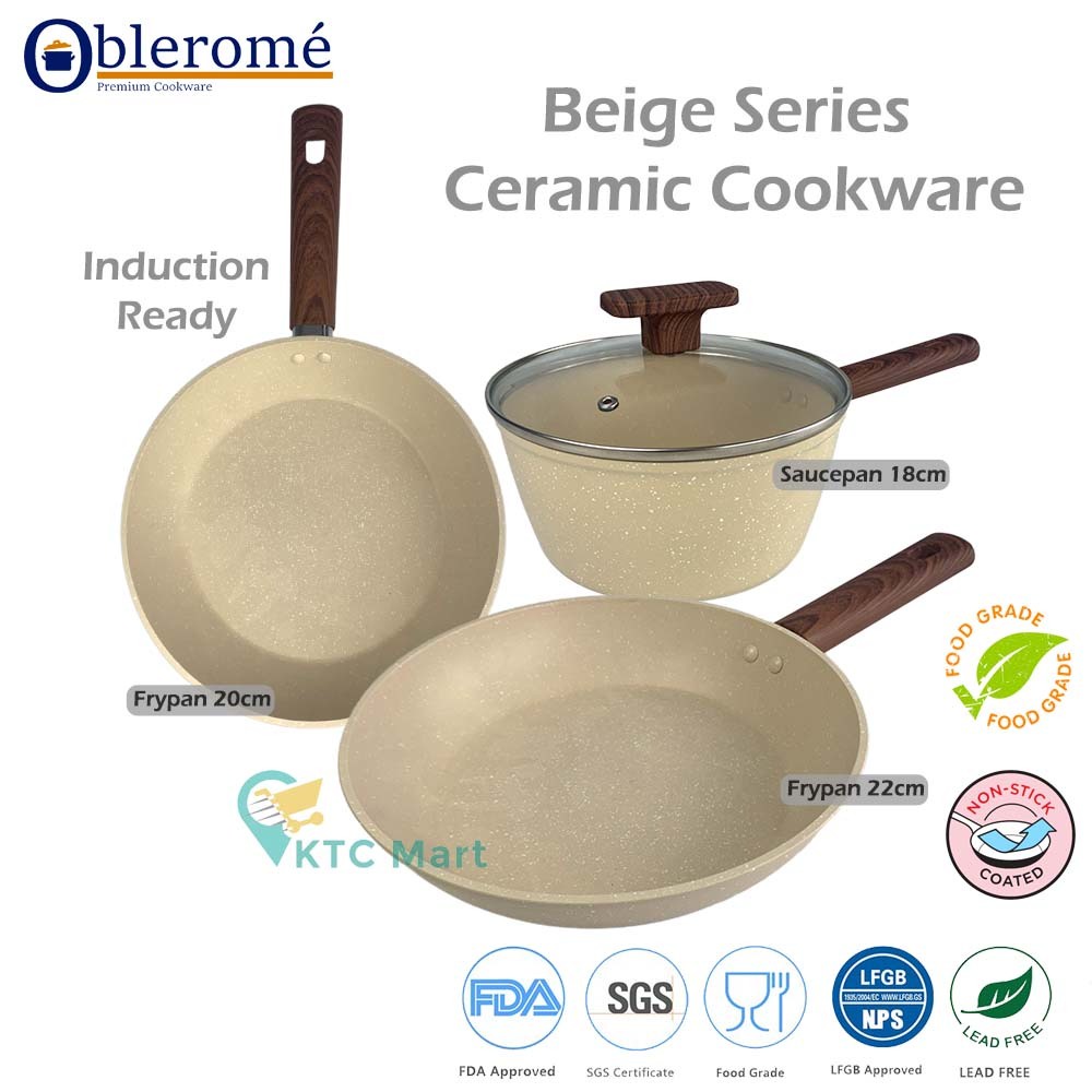 OBLEROME Frypan Sauce Pan Marble Ceramic | Saucepan Panci Granite Keramik | Frypan Granite Marble Food Grade