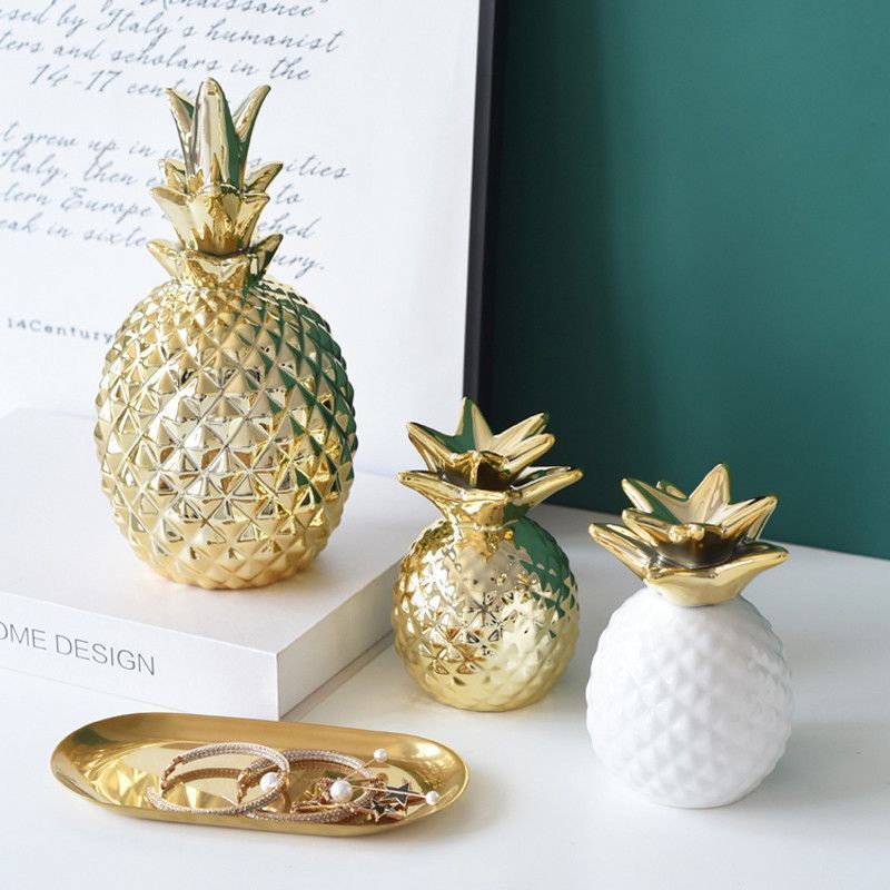 Dekorasi Desain Nanas Warna Emas Pajangan Nanas Tempat Pajangan Nanas Untuk Meja Dekor - Pineapple Ornament