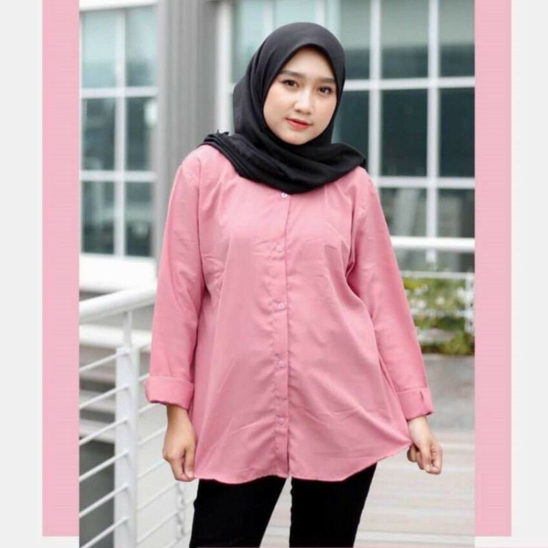 KEMEJA WANITA CASUAL POLOS BASIC AUDREY BASIC SHIRT KEMEJA LENGAN BALON POLOS, KEMEJA TANGAN BALON-Kmj basic dusty pink