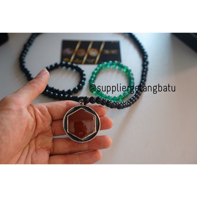 PROMO Kalung batu onyx ALLAHUAKBAR SILVER paket gelang giok muslim aksesoris fashionita pria wanita