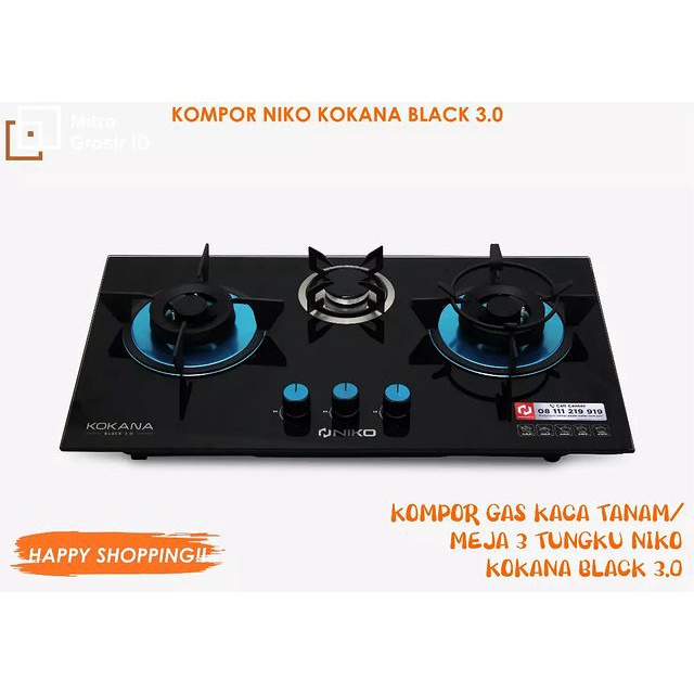 Kompor Tanam Niko KOKANA BLACK 3.0 Kompor Gas Tampered Glass