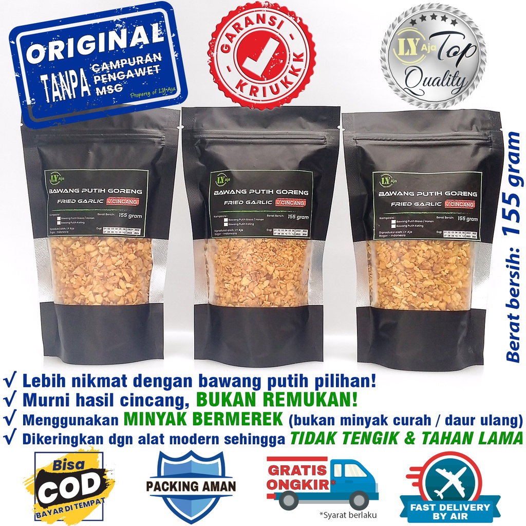 Bawang Putih Kating Goreng Cincang LY Aja 155 Gram Minced Fried Garlic ASLI MURNI TANPA TEPUNG 155 Gr