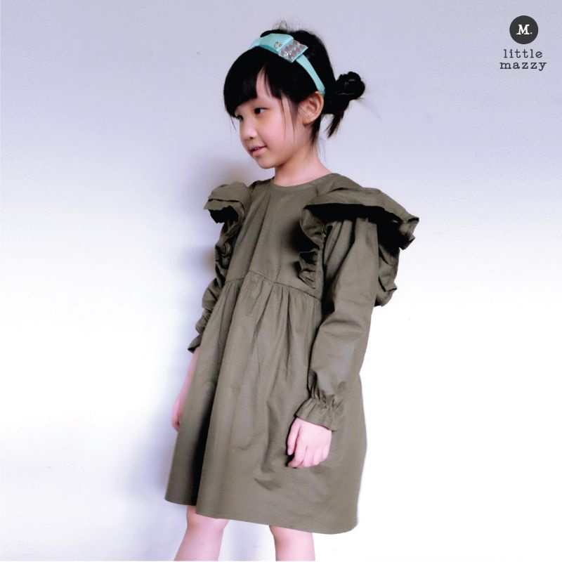 Little Mazzy -Olive Green Ruffled Dress
