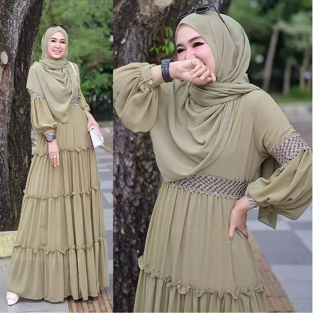 Danisa Dress Maxi Wanita Variasi Renda Gamis Muslim Wanita Bahan Ceruty Babydoll