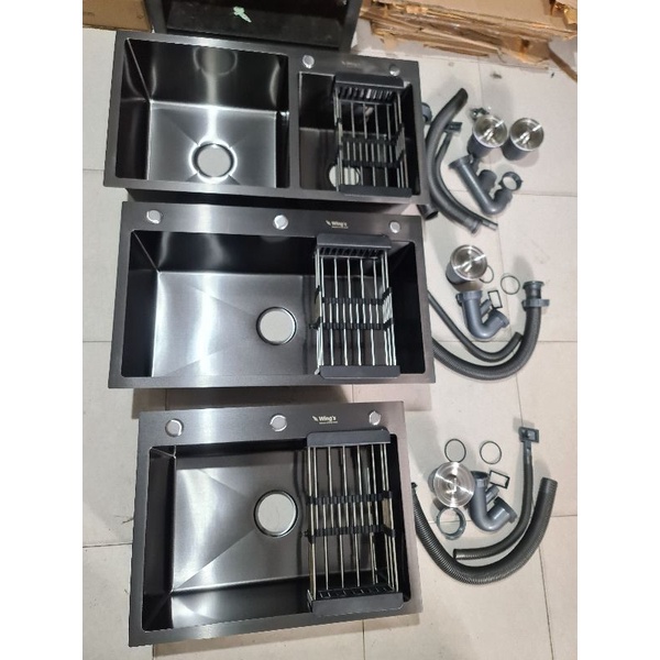 KITCHEN SINK BLACK HITAM / BAK CUCI PIRING STAINLESS 304 BLACK HITAM 60cm / 80cm TEBAL 3MM
