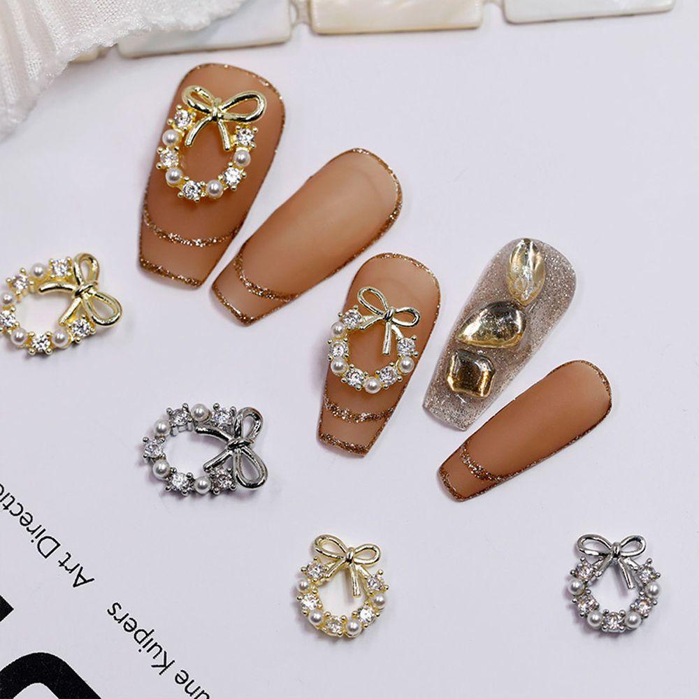 MXBEAUTY 3d Dekorasi Nail Art Gadis Bergaya Ikatan Simpul Emas Mutiara Zirkon Manikur Aksesoris