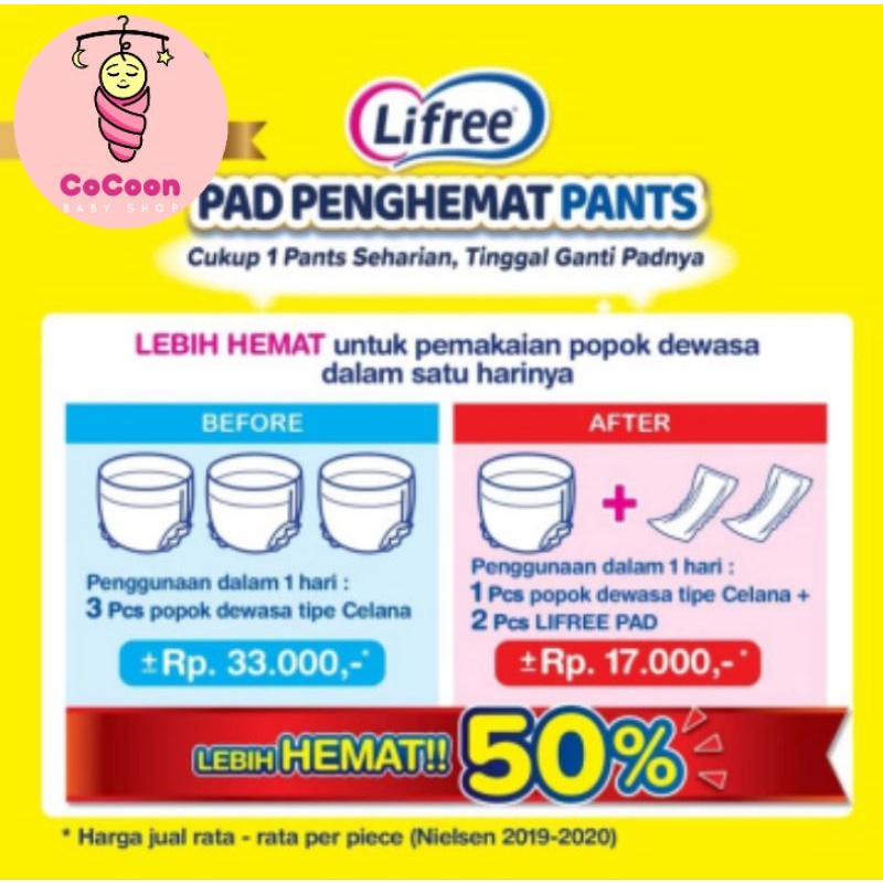 Pads Popok Dewasa Lifree Pad Penghemat Refill Pants Celana 15 pcs