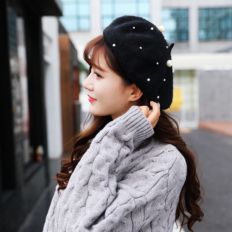 READY INDONESIA Pearl Beret Hat import women topi kupluk wanita korea