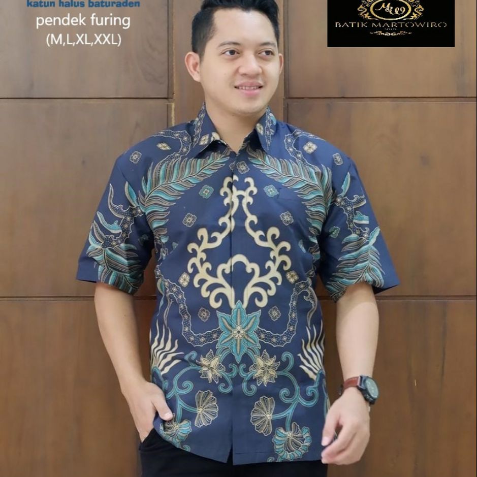 Kemeja Batik Pendek Batik Pendek Pria Batik Lapis Furing KRISNAMUKTI NAVY PENDEK Batik Pendek Baru