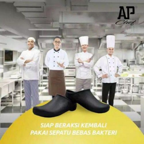 AP CHEF - SEPATU CHEF -  SEPATU DAPUR KARET - AP CHEF 38-45 BLACK &amp; WHITE - AP BOOTS - FANZ STORE