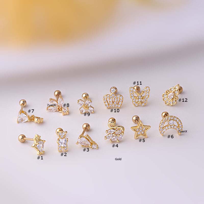 1pc Anting Tusuk Bentuk Bintang / Bulan / Gagak Bahan Stainless Steel 20Gauge