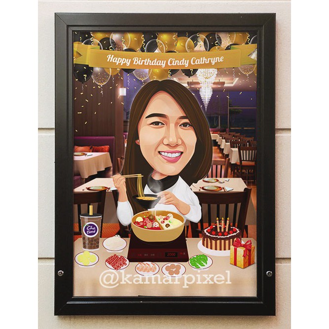 Karikatur Ilustrasi 1 Wajah dengan Cetak + Bingkai  A4 Unik Lucu Murah-4