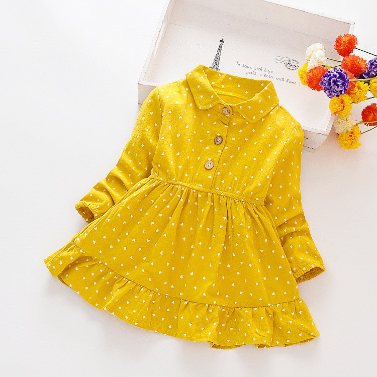 156283-motif kuning gaun anak perempuan imut terusan anak dress import dress lengan panjang