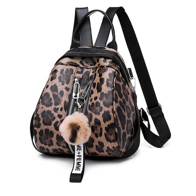 S 6829 tas backpack ransel leopard import pompom backpack wanita import 1kg muat 2