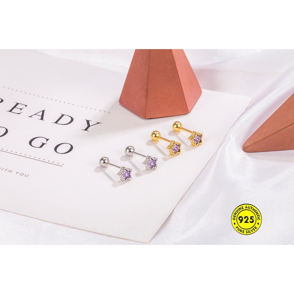 Anting Tusuk Bentuk Pentagram Aksen Berlian Imitasi Anti Alergi / Luntur Untuk Perhiasan Wanita