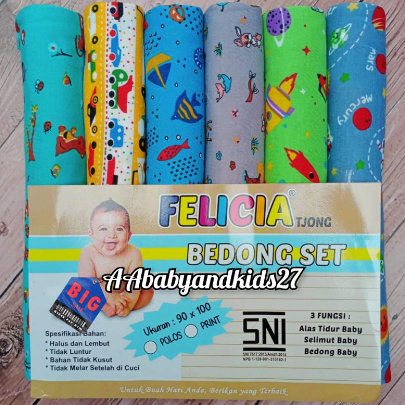 PRODUK TERBARU DAN TERLARIS!!! FELICIA 1PAK ISI 6PC Bedong Bayi Ukuran 100x90CM Full Print SNI