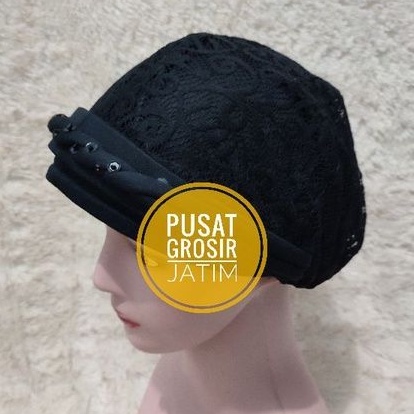 Topi Kerpus hijab ibu ibu turban topi kupluk nenek ciput emak brukat hitam kupluk songkok nenek jadul