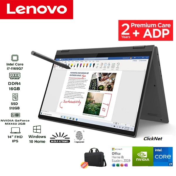 LENOVO Flex 5-14ITL05-CAID I7-1165G7 16GB 512GB SSD MX450 2GB Touch WIN10 OHS