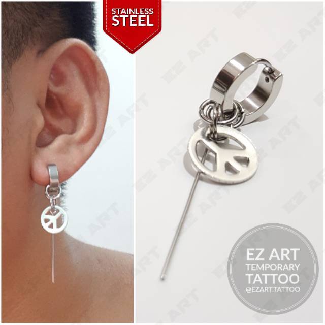 1Pc Model EZ-E Silver Anting Jepit Tusuk Variasi Bandul Gaya Punk Korea KPOP Stainless Steel