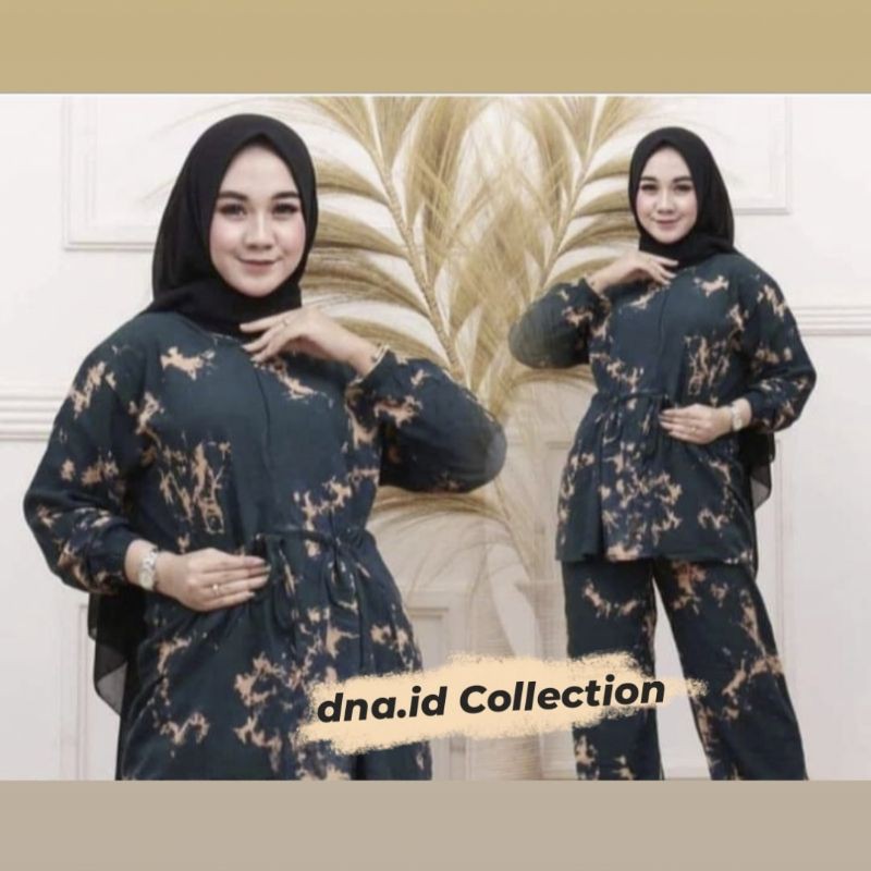 One Set Tie Dye Gelap Tali Serut Lengan Karet-3