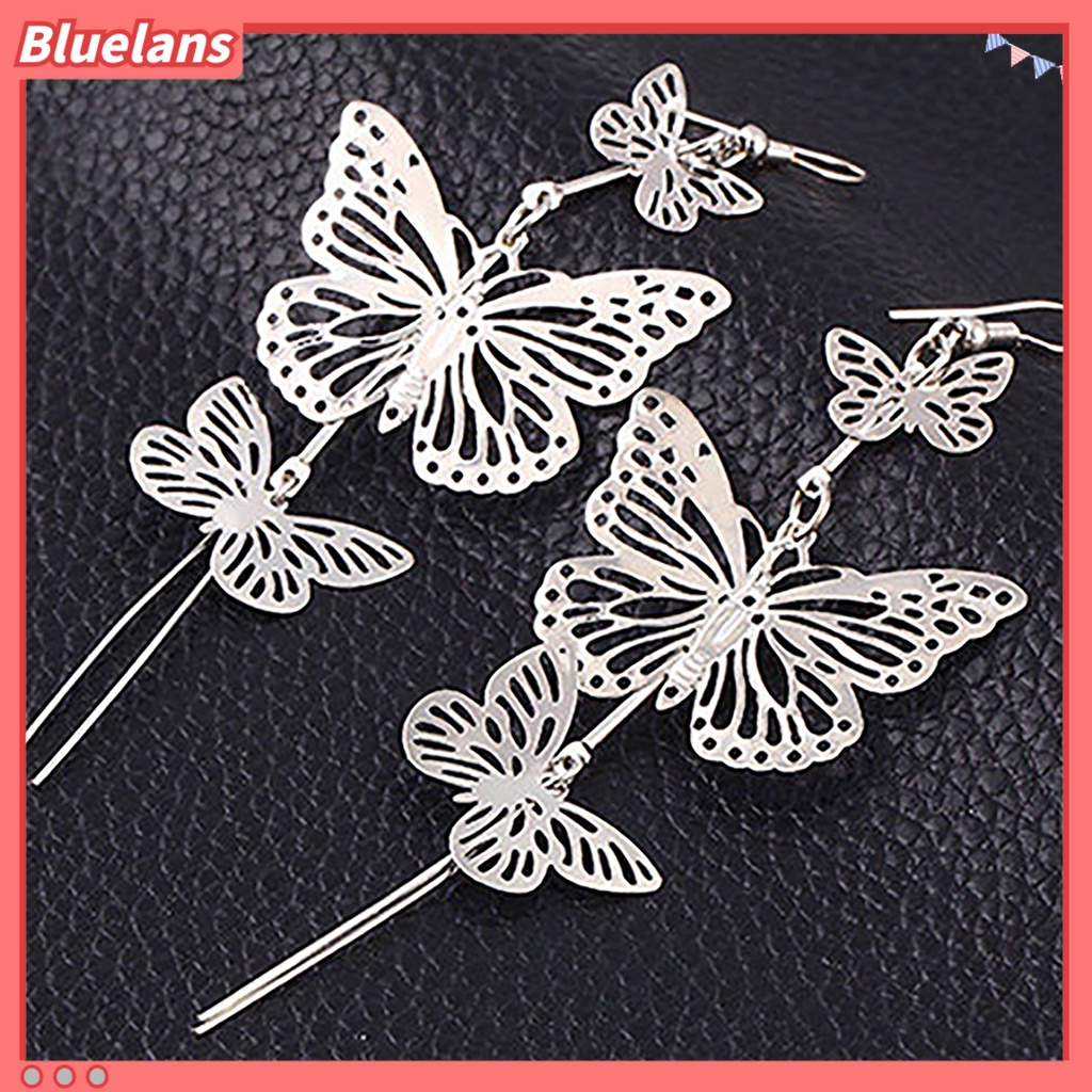 Bluelans 1 Pair Earrings Eye-Catching Butterfly Design Alloy Long Tassel Dangle Earrings