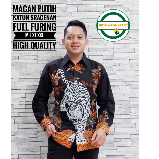 Kemeja Batik Pria MACAN PUTIH FULL FURING Katun Halus Ori Solo