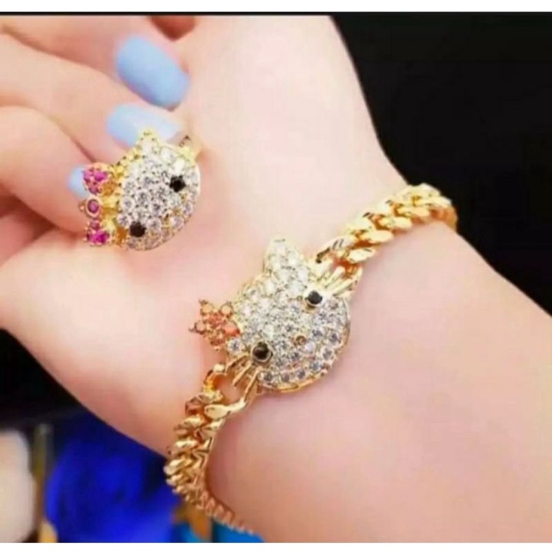 gelang + cincin anak hello Kitty Permata cantik fashion aksesoris