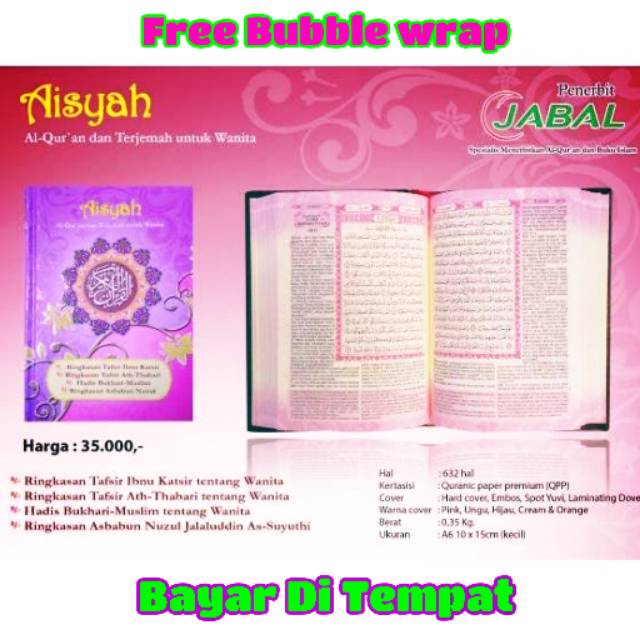 [✔COD] MUSHAF AISYAH ALQURAN AISYAH TERJEMAH DAN TAFSIR UNTUK WANITA HARD COVER A6 FREE BUBBLE WRAP