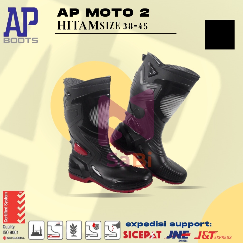 SEPATU BOOT TINGGI AP BOOTS AP MOTO 3 HITAM MERAH SEPATU BOOT KARET BIKERS MOTOR SEPATU ANTI SLIP FA