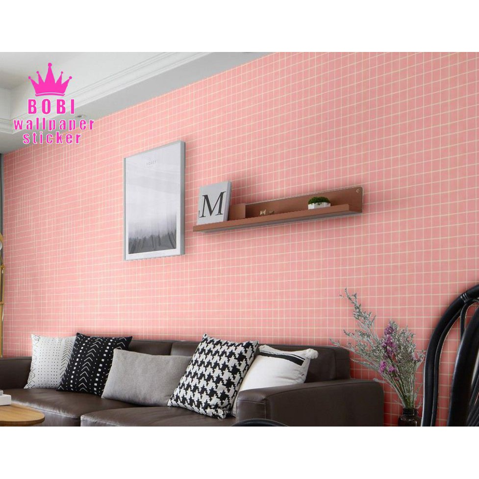 Wallpaper Sticker Pink Kotak Garis Putih 5309-2  / Wallpaper Sticker Termurah / 9mx45cm