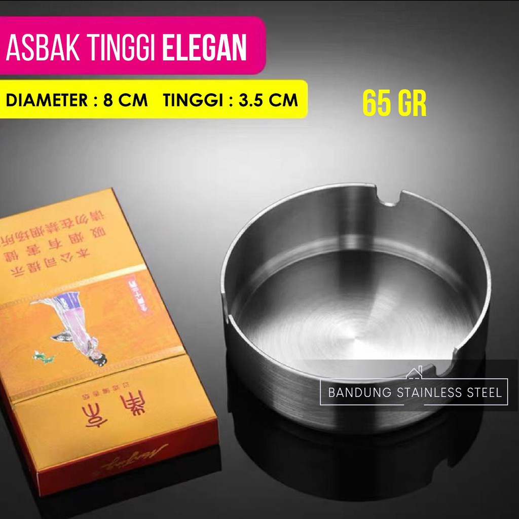 Asbak diameter 8cm 10cm 12cm rokok bulat tinggi stainless steel elegan