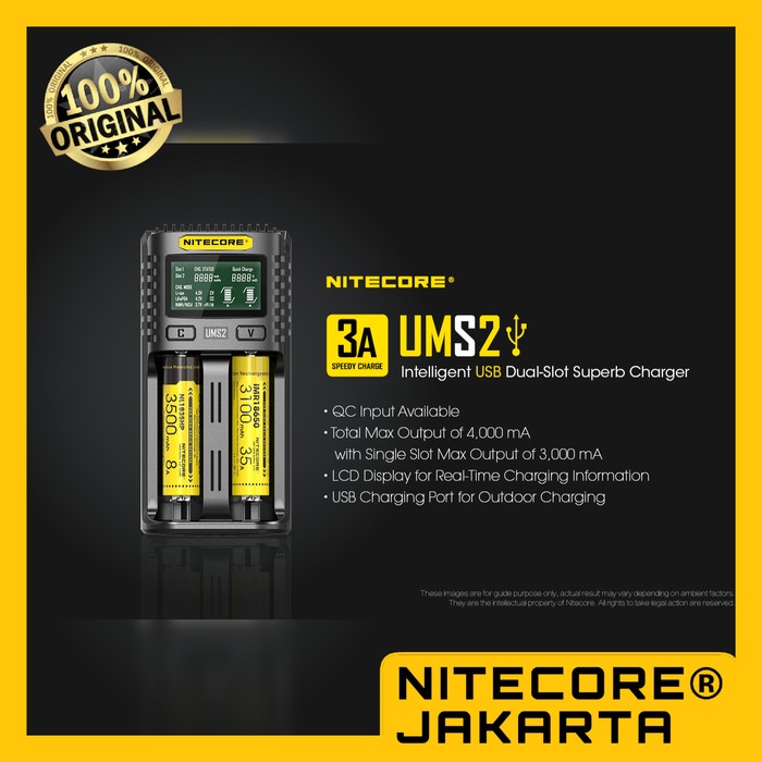 {FixmikStore} Nitecore Intelligent QC2 USB Charger Baterai 2 Slot Li-ion NiMH - UMS2 Berkualitas