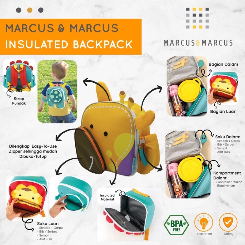 Marcus and Marcus Insulated Lunch Bag/Tas anak