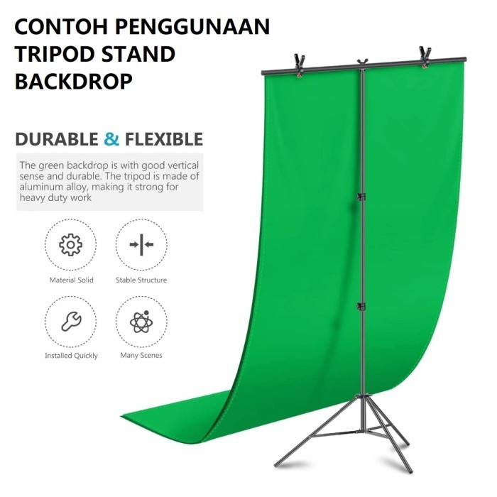 Tiang + Kain Green Screen 2x2m Stand Foto Studio Backdrop Background