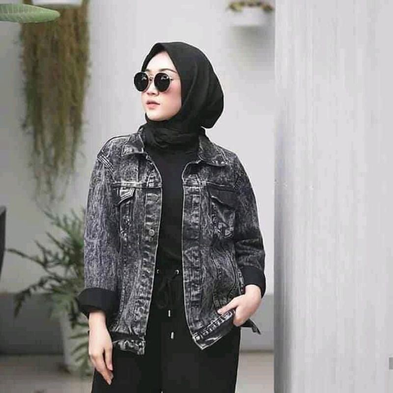 JAKET JEANS SENWOS BIRU PUDAR DAN HITAM PUDAR