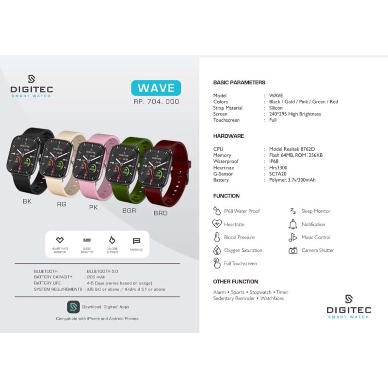Digitec Smartwatch Wave include box + Manual book + charge
