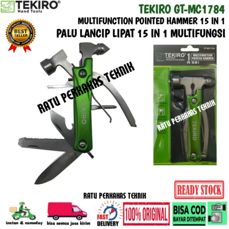PALU LANCIP LIPAT 15 in 1 TEKIRO ORIGINAL GT-MP1784 MULTIFUNGSI HAMMER POINTED MINI TERMURAH