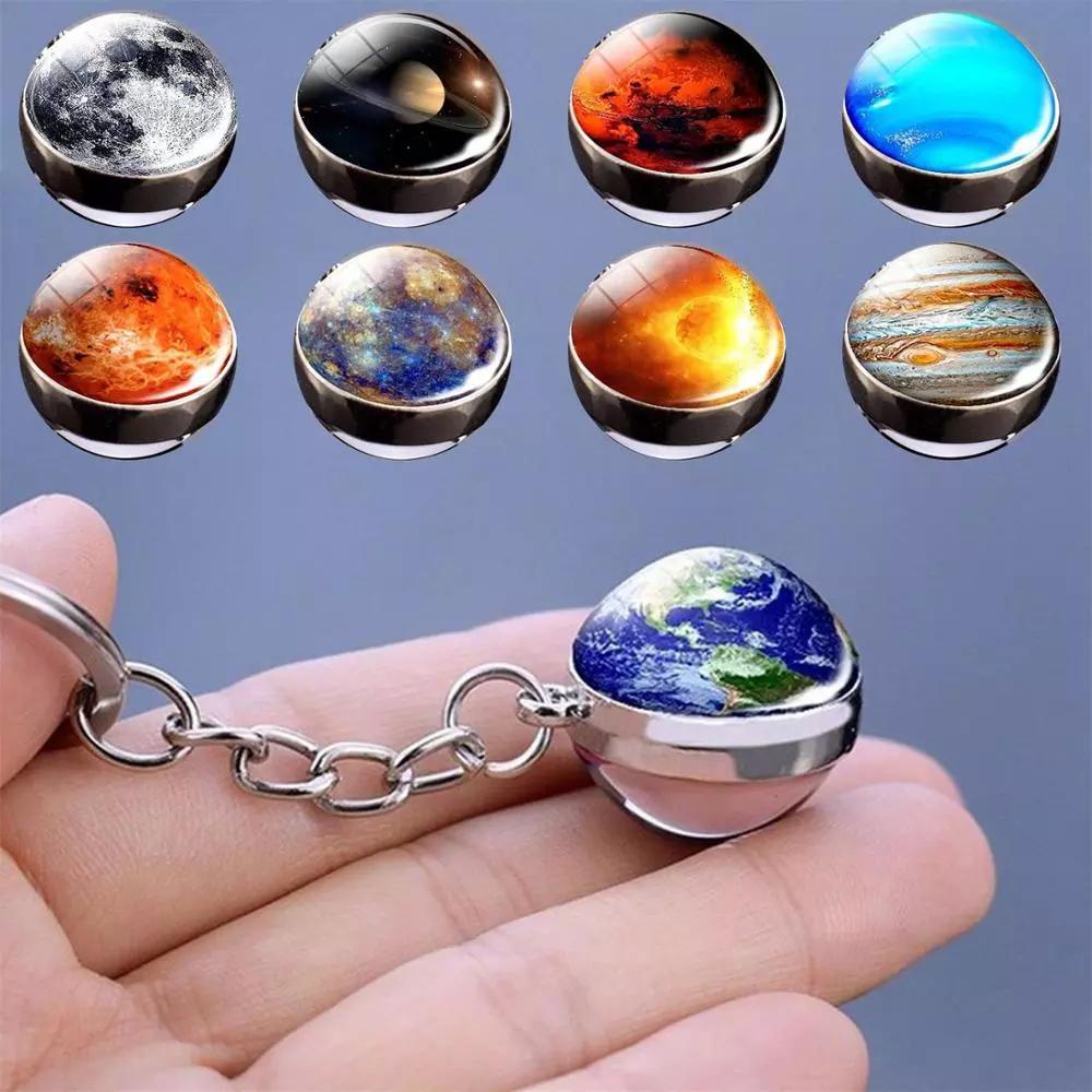 Needway   Planet Keyring Earth Hadiah Ulang Tahun Double Side Galaxy Moon Nebula Luminous