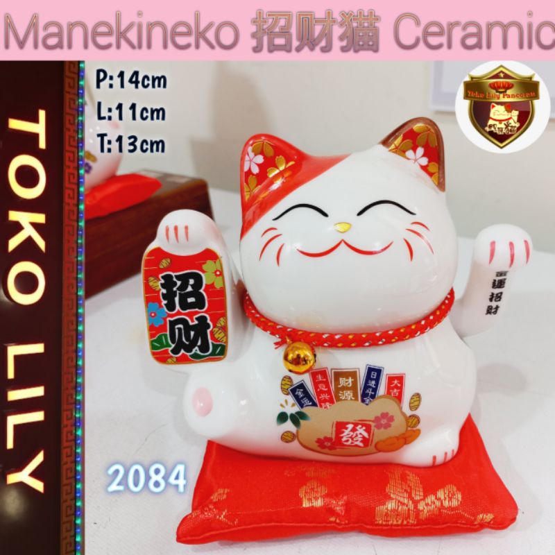 Manekineko Keramik 13cm / Kucing Hoki Keramik / Lucky Cat Ceramic Battery / Kucing Pemanggil Rezeki Keramik Baterai