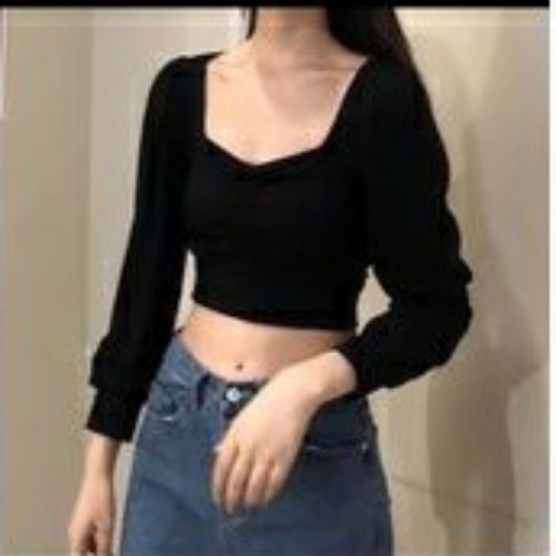 JOCEY ATASAN CROP LONGSLEEVE SQUARE NECK SERUT 081