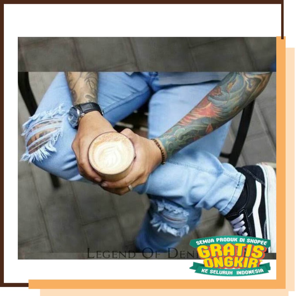 Casual Formal Kerja Santai Putih Hitam Biru Murah / Celana Jeans Putih Pria Jeans putih Sobek Ripped